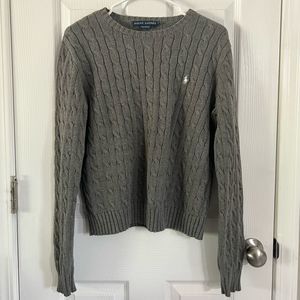 Ralph Lauren cable knit sweater logo gray
